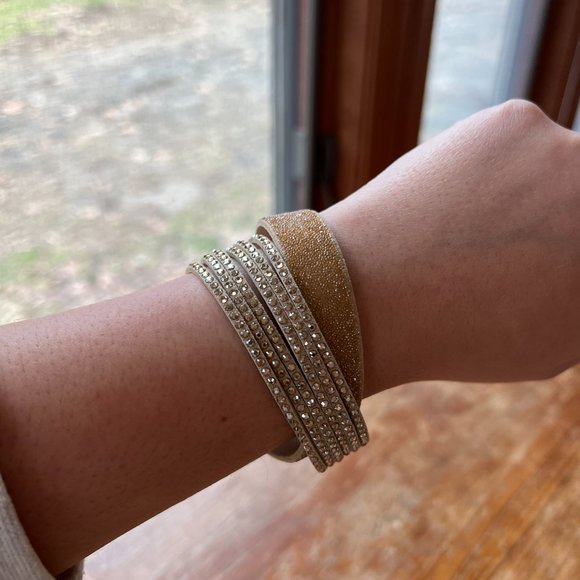 Beige Swarovski Multi Strand Black Wrap Around Bracelet • Adjustable - Picture 3 of 6